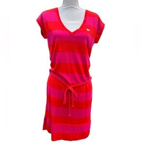 Lacoste Red and Pink Asymmetrical V-Neck Dress